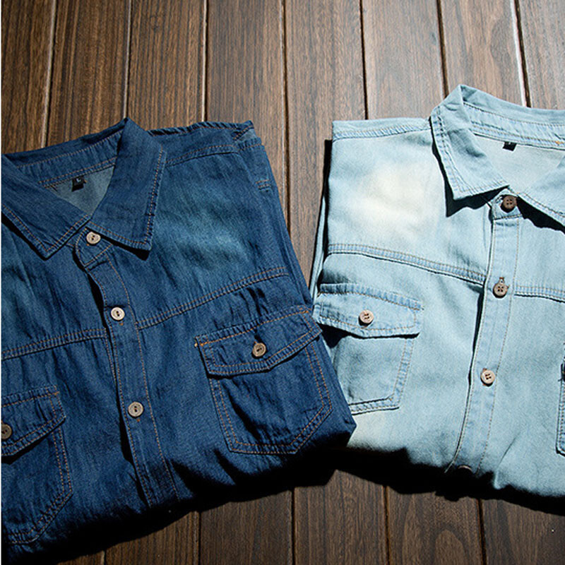 Férfi hosszú ujjú farmer ing kék divatos klasszikus retro farmer ing zsebbel karcsúsított felsőkkel Férfi ruházat tavaszra MY850