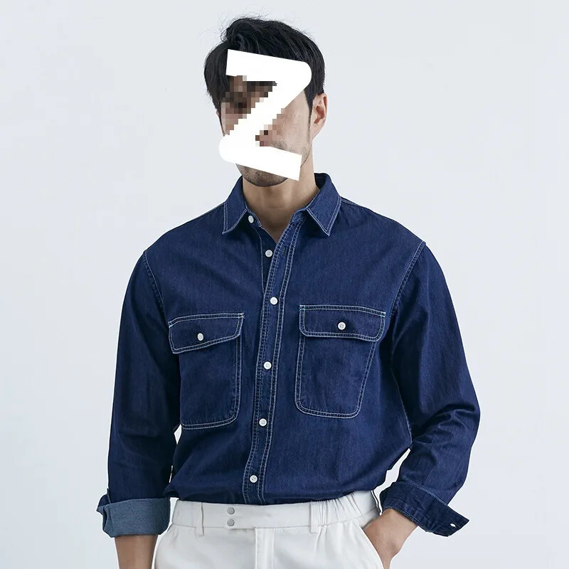 British Gentleman's Casual Versatile Design Sensibility Double Pocket Vintage τζιν πουκάμισο Ανδρικό από καθαρό βαμβάκι ευέλικτο πουκάμισο Tren