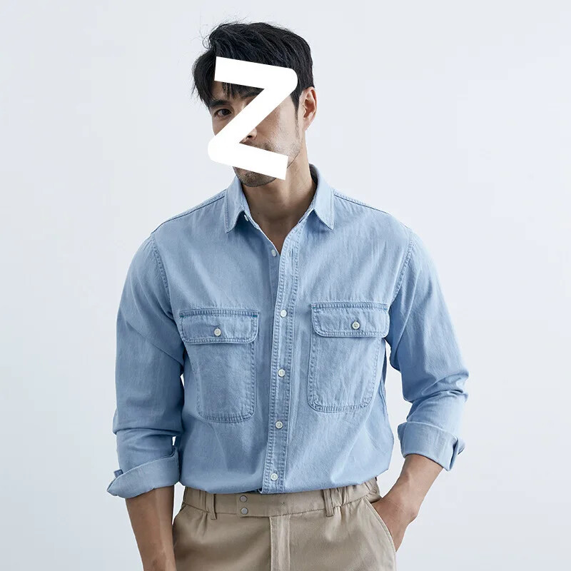 British Gentleman's Casual Versatile Design Sensibility Double Pocket Vintage τζιν πουκάμισο Ανδρικό από καθαρό βαμβάκι ευέλικτο πουκάμισο Tren