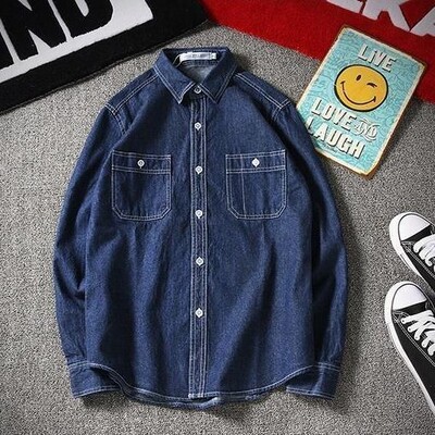 Ιαπωνικό βαμβακερό ανδρικό τζιν πουκάμισο Μοντέρνο streetwear μόδας All-match Λεπτό τζιν μπουφάν Άνοιξη φθινόπωρο casual ανδρικά πουκάμισα C25