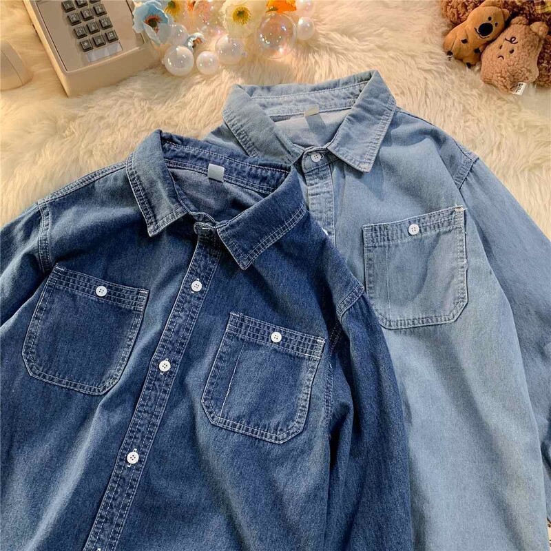 Ιαπωνικό βαμβακερό ανδρικό τζιν πουκάμισο Μοντέρνο streetwear μόδας All-match Λεπτό τζιν μπουφάν Άνοιξη φθινόπωρο casual ανδρικά πουκάμισα C25