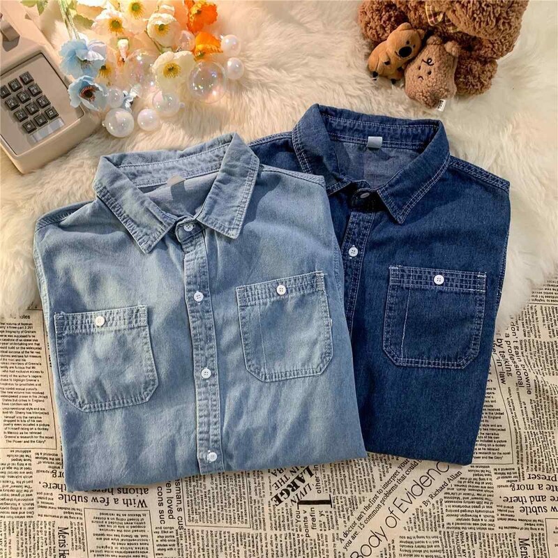 Ιαπωνικό βαμβακερό ανδρικό τζιν πουκάμισο Μοντέρνο streetwear μόδας All-match Λεπτό τζιν μπουφάν Άνοιξη φθινόπωρο casual ανδρικά πουκάμισα C25