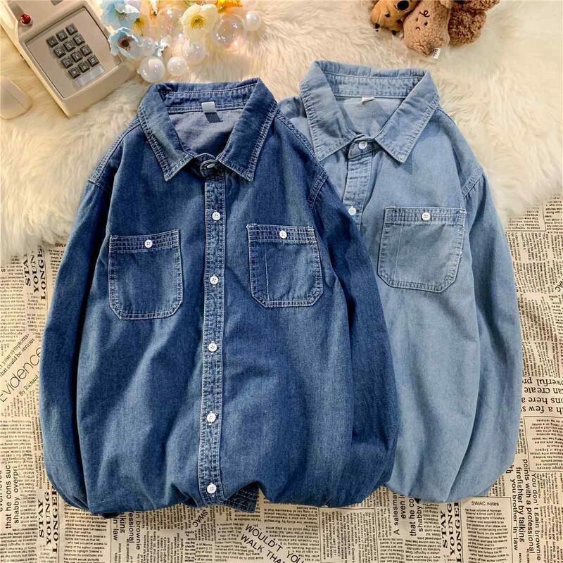 Ιαπωνικό βαμβακερό ανδρικό τζιν πουκάμισο Μοντέρνο streetwear μόδας All-match Λεπτό τζιν μπουφάν Άνοιξη φθινόπωρο casual ανδρικά πουκάμισα C25