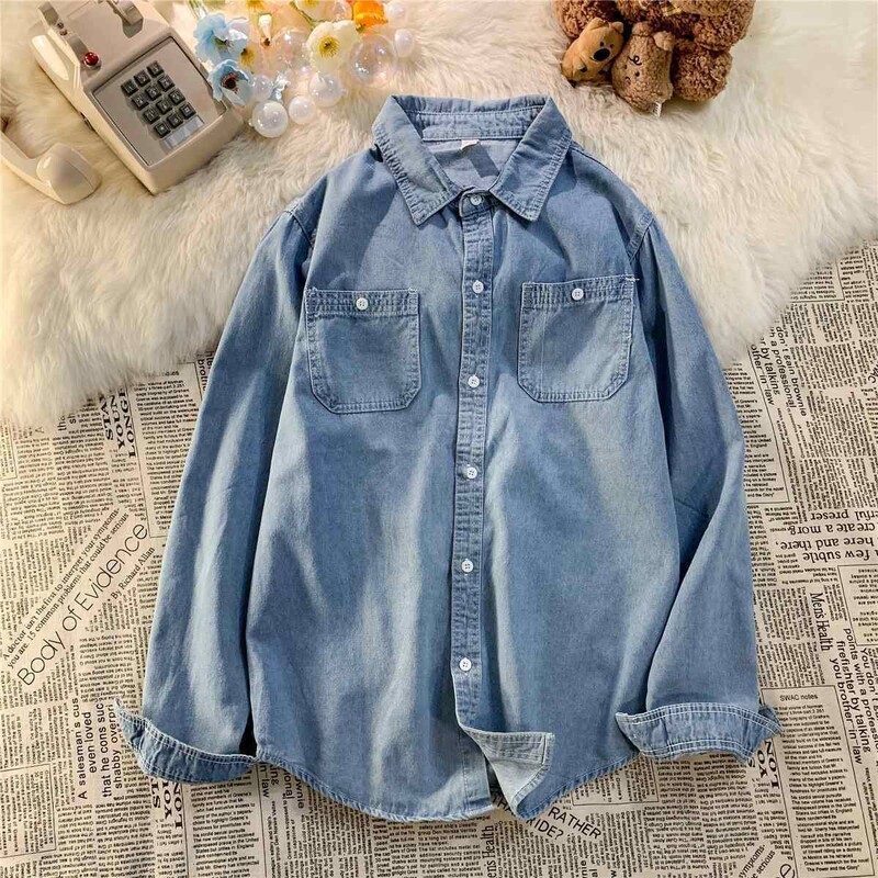 Ιαπωνικό βαμβακερό ανδρικό τζιν πουκάμισο Μοντέρνο streetwear μόδας All-match Λεπτό τζιν μπουφάν Άνοιξη φθινόπωρο casual ανδρικά πουκάμισα C25