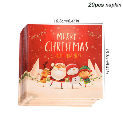Priecīgus Ziemassvētku tematiskās ballītes Vienreizējās lietošanas galda piederumu komplekts Papīra šķīvji Salvetes Krūzes Galdauts Salmiņi Ziemassvētku ballītes dekors 2024 Jaunais gads