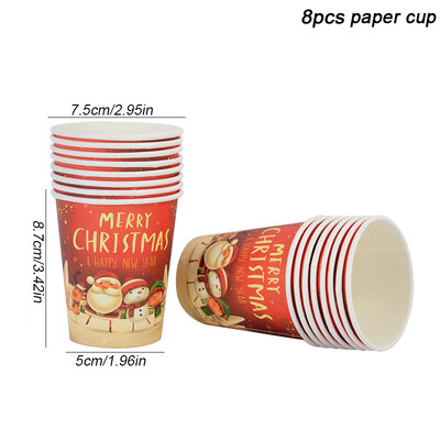 Priecīgus Ziemassvētku tematiskās ballītes Vienreizējās lietošanas galda piederumu komplekts Papīra šķīvji Salvetes Krūzes Galdauts Salmiņi Ziemassvētku ballītes dekors 2024 Jaunais gads