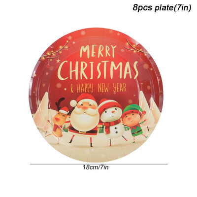 Priecīgus Ziemassvētku tematiskās ballītes Vienreizējās lietošanas galda piederumu komplekts Papīra šķīvji Salvetes Krūzes Galdauts Salmiņi Ziemassvētku ballītes dekors 2024 Jaunais gads