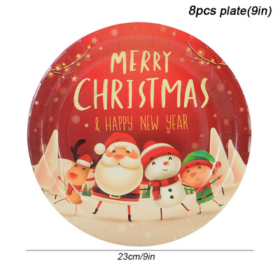 Priecīgus Ziemassvētku tematiskās ballītes Vienreizējās lietošanas galda piederumu komplekts Papīra šķīvji Salvetes Krūzes Galdauts Salmiņi Ziemassvētku ballītes dekors 2024 Jaunais gads