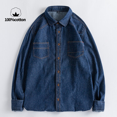 100% βαμβάκι, Υψηλής ποιότητας τζιν τζιν μπουφάν, ανδρικό μακρυμάνικο πουκάμισο casual τζιν, αναπνεύσιμο, ανθεκτικό τζιν.