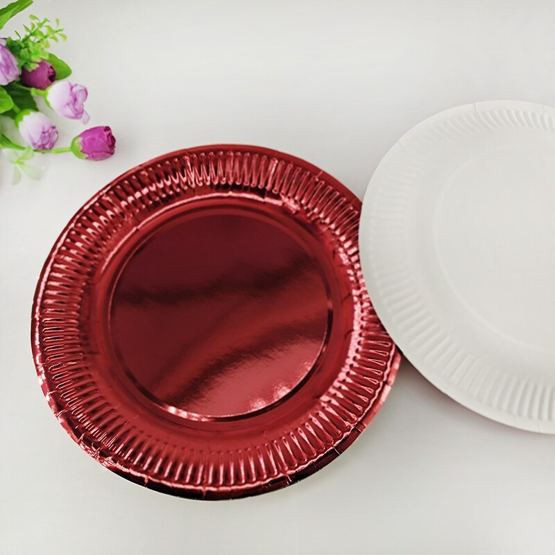 7 collu 50 gab vienreizlietojamie svinību trauki, zelta kartīšu papīra šķīvis, podiņu izkārtojums, sarkanzils rožu zelts, rezerves daļas, jauns