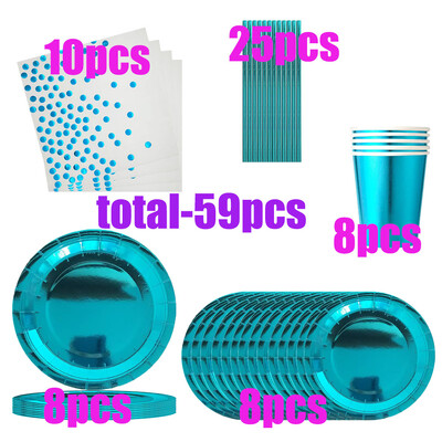 Μπλε χρυσό σταμπωτό Διακόσμηση Γάμου Διακόσμηση Σετ επιτραπέζιων σκευών μιας χρήσης σερβίτσιο για παιδικό πάρτι γενεθλίων