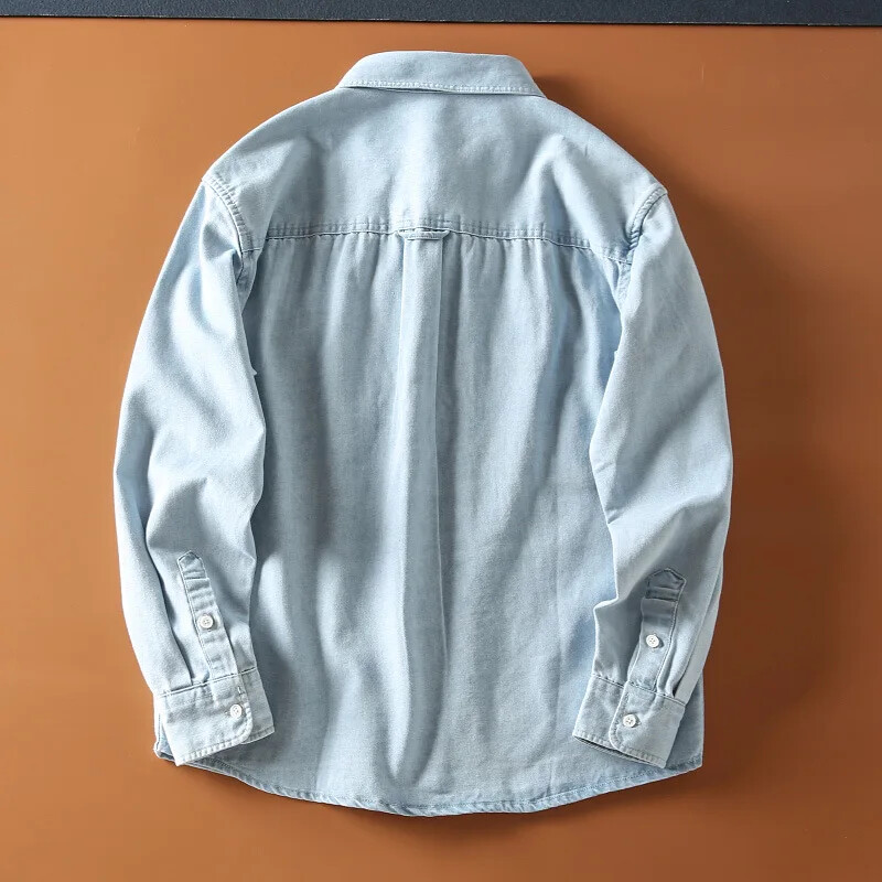 Korejas stila vīriešu džinsa darba krekls garām piedurknēm ikdienas modes krekls pavasarim un rudenim stilīgs vīriešu apģērbs