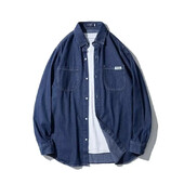 Ανδρικό τζιν πουκάμισο casual με φαρδιά μοντέρνο πέτο με λεπτό ύφος Χονγκ Κονγκ, μακρυμάνικο, casual γυναικείο μπουφάν