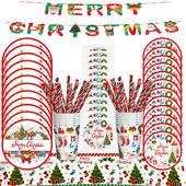 Καλά Χριστουγεννιάτικα σερβίτσια μιας χρήσης Χριστουγεννιάτικο πάρτι Κόκκινα χάρτινα πιάτα Κύπελλα χαρτοπετσέτες Πανό Χριστουγεννιάτικη διακόσμηση 2024 Navidad Δώρο