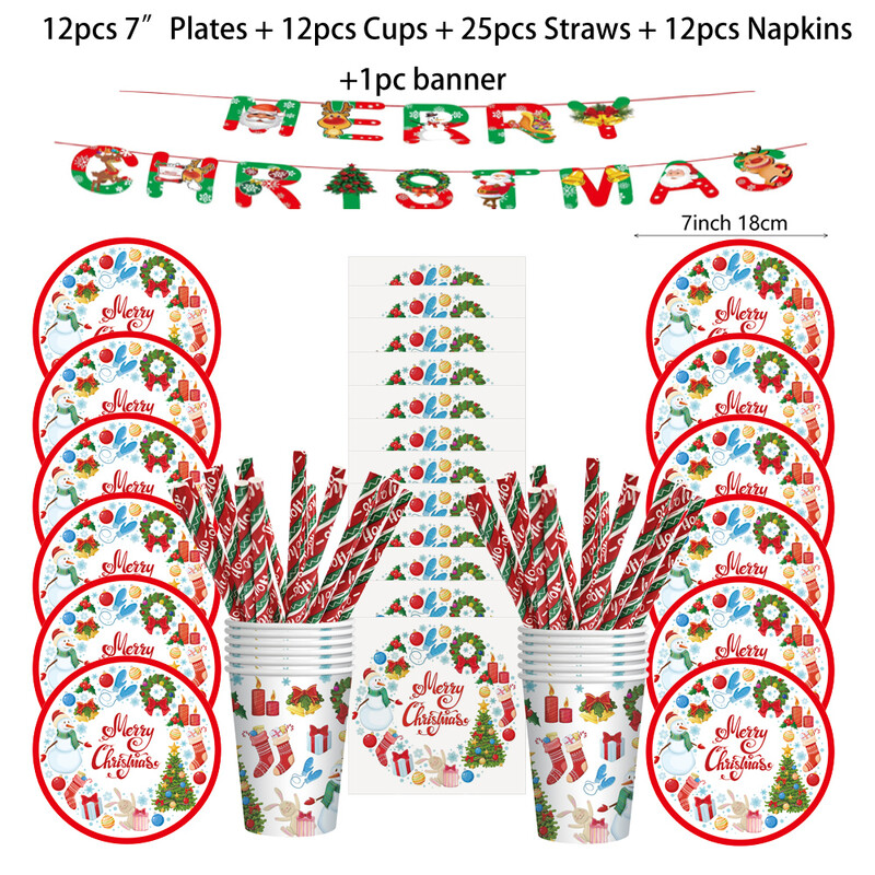 Καλά Χριστουγεννιάτικα σερβίτσια μιας χρήσης Χριστουγεννιάτικο πάρτι Κόκκινα χάρτινα πιάτα Κύπελλα χαρτοπετσέτες Πανό Χριστουγεννιάτικη διακόσμηση 2024 Navidad Δώρο