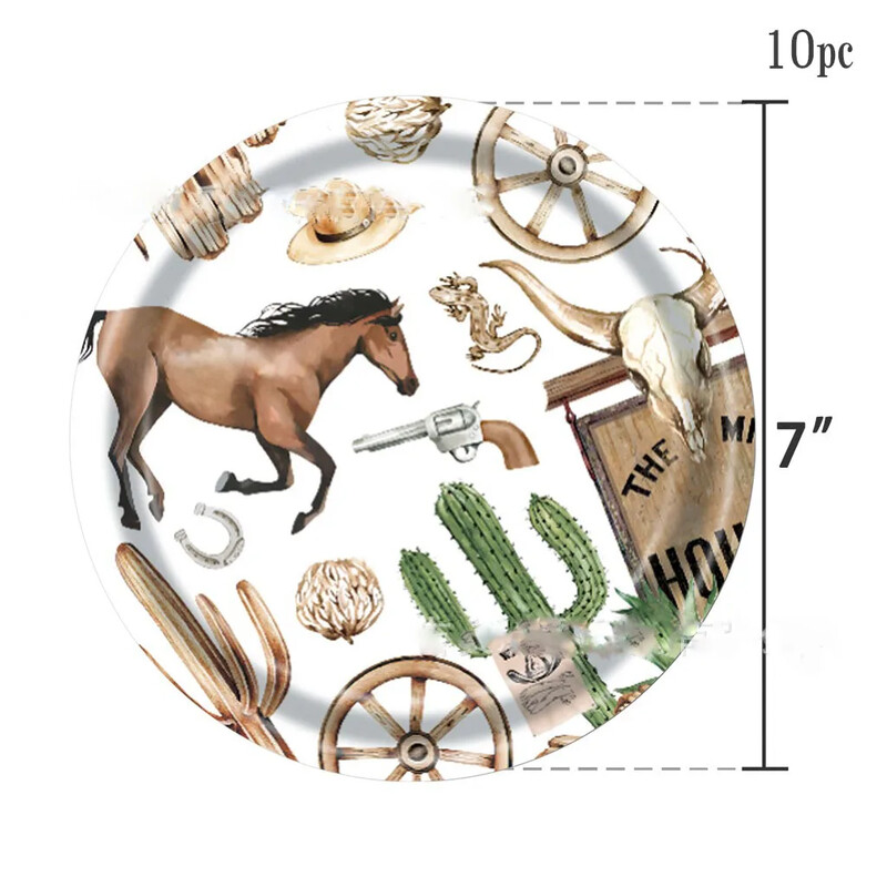 10Guests vadnyugati cowboy eldobható étkészlet mexikói kaktusz ló papír tányérok csésze gyerek boldog cowboy témájú születésnapi parti dekoráció