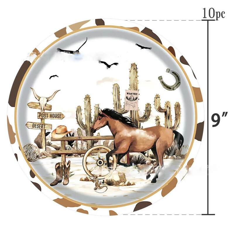 10Guests vadnyugati cowboy eldobható étkészlet mexikói kaktusz ló papír tányérok csésze gyerek boldog cowboy témájú születésnapi parti dekoráció