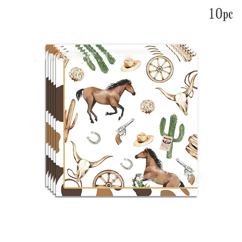 10Guests vadnyugati cowboy eldobható étkészlet mexikói kaktusz ló papír tányérok csésze gyerek boldog cowboy témájú születésnapi parti dekoráció