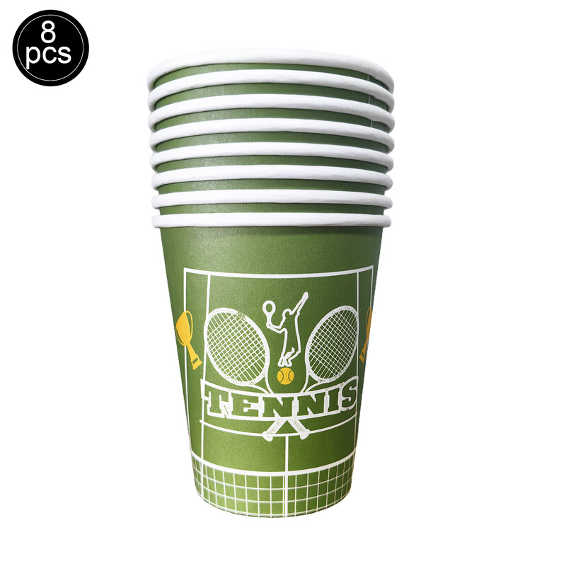 Tenisa sporta tematiski ballīšu galda piederumi.