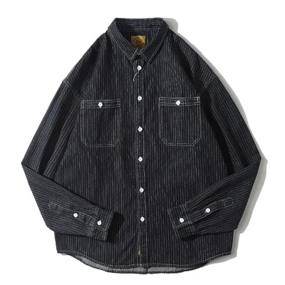 Ανδρικό πουκάμισο τζιν με ριγέ φθινοπώρου, μακρυμάνικο, χαλαρό, χαλαρό, καθημερινό πλύσιμο τζιν, πολυχρηστικό, μοντέρνο