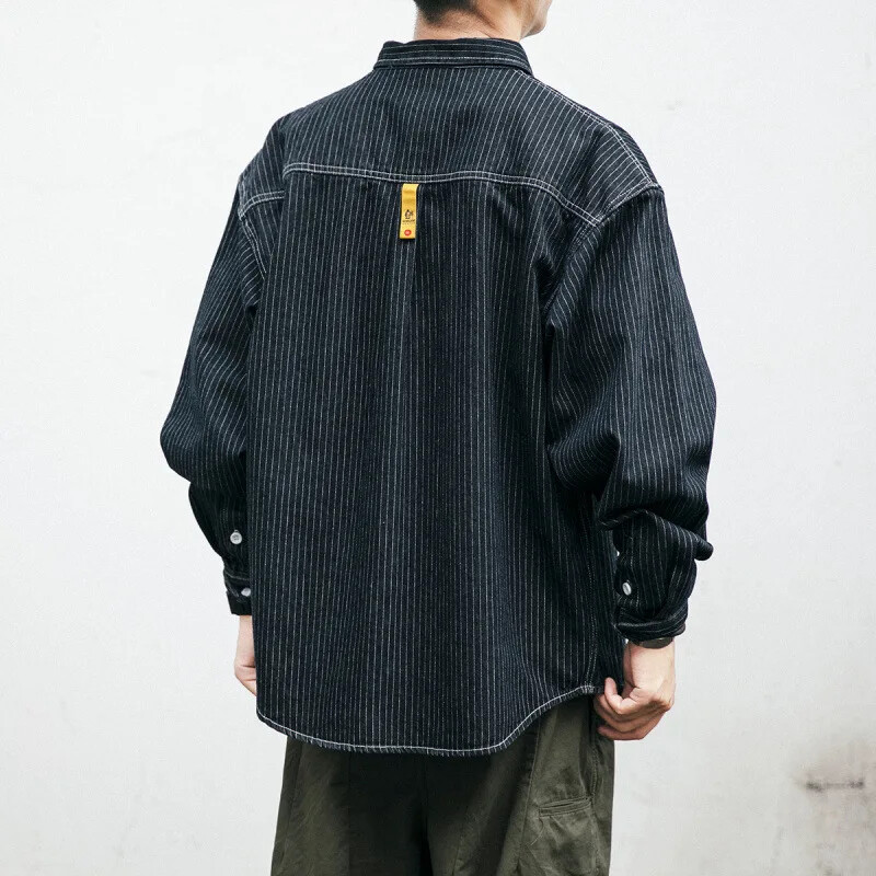 Ανδρικό πουκάμισο τζιν με ριγέ φθινοπώρου, μακρυμάνικο, χαλαρό, χαλαρό, καθημερινό πλύσιμο τζιν, πολυχρηστικό, μοντέρνο