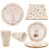 Μπρονζέ μοτίβο χάρτινα πιάτα κολοκύθας από φύλλα σφενδάμου Φλιτζάνια χαρτοπετσέτες Επιτραπέζια σκεύη μιας χρήσης για το φθινοπωρινό πάρτι των ευχαριστιών