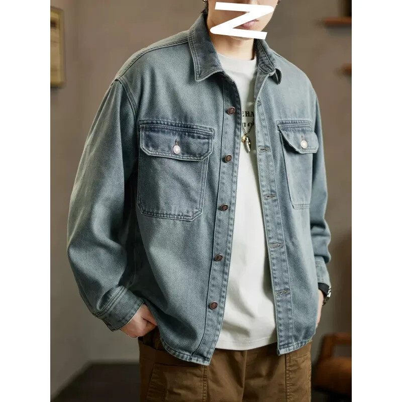 Ikdienas zils džinsa krekls ar garām piedurknēm vīriešiem brīvi pieguļošs, moderns zīmola lielizmēra darba uniforma vīriešiem, moderns Flow ikdienas tops