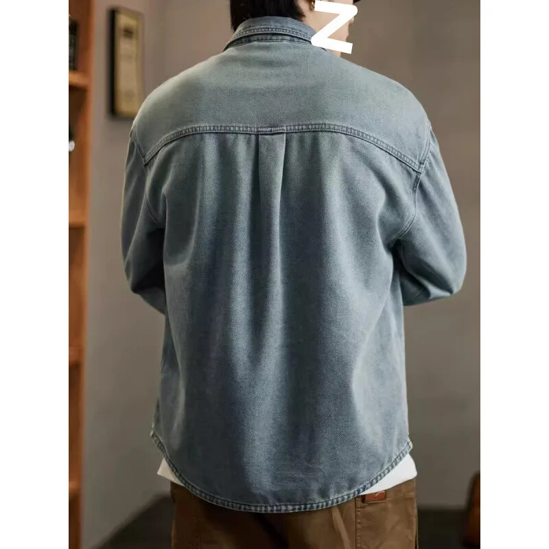 Ikdienas zils džinsa krekls ar garām piedurknēm vīriešiem brīvi pieguļošs, moderns zīmola lielizmēra darba uniforma vīriešiem, moderns Flow ikdienas tops