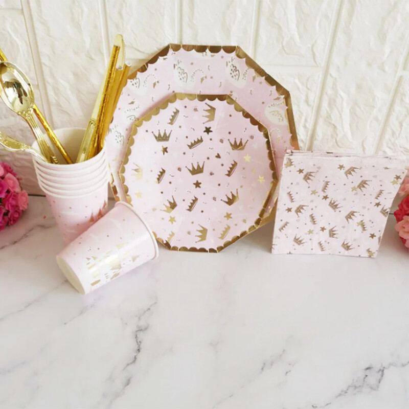 8 τμχ Ροζ Κάστρο Crown Princess Party Decor Χαρτοπετσέτες πιάτων για πιάτα Μίας χρήσης Πιάτα από χαρτί Γενέθλια Μπομπονιέρες Νύφης Προμήθειες