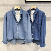 Pavasara rudens vīriešu ikdienas džinsa krekls ar iekšpusi slāņveida garām piedurknēm Vintage plāna jaka Moderns augšējais apģērbs