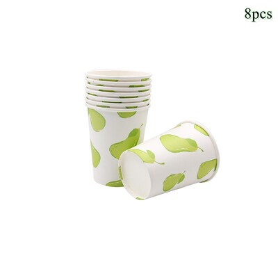 1 komplekts Augļi vienreizlietojamie galda trauki Apelsīnu citronu persiku šķīvji bērniem Vasaras augļu tematikā Daudz laimes dzimšanas dienas ballītes dekorācijas piederumi