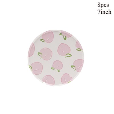 1 komplekts Augļi vienreizlietojamie galda trauki Apelsīnu citronu persiku šķīvji bērniem Vasaras augļu tematikā Daudz laimes dzimšanas dienas ballītes dekorācijas piederumi