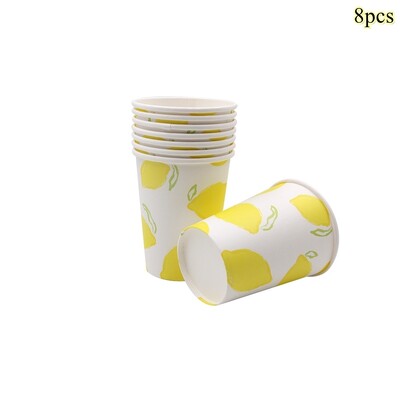 1 komplekts Augļi vienreizlietojamie galda trauki Apelsīnu citronu persiku šķīvji bērniem Vasaras augļu tematikā Daudz laimes dzimšanas dienas ballītes dekorācijas piederumi