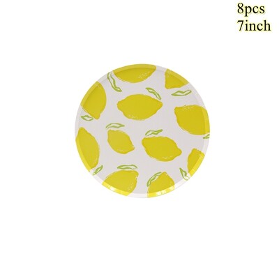 1 komplekts Augļi vienreizlietojamie galda trauki Apelsīnu citronu persiku šķīvji bērniem Vasaras augļu tematikā Daudz laimes dzimšanas dienas ballītes dekorācijas piederumi