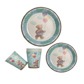 8 τμχ Πολύχρωμο χαριτωμένο αρκουδάκι μιας χρήσης χάρτινο πιάτο Κύπελλο Παιδιά Χρόνια πολλά Φύλο Αποκάλυψη για το πάρτι Baby Shower Decor Supplies