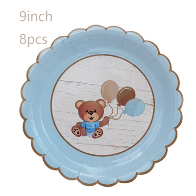 8 τμχ Πολύχρωμο χαριτωμένο αρκουδάκι μιας χρήσης χάρτινο πιάτο Κύπελλο Παιδιά Χρόνια πολλά Φύλο Αποκάλυψη για το πάρτι Baby Shower Decor Supplies