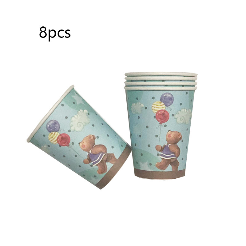 8 τμχ Πολύχρωμο χαριτωμένο αρκουδάκι μιας χρήσης χάρτινο πιάτο Κύπελλο Παιδιά Χρόνια πολλά Φύλο Αποκάλυψη για το πάρτι Baby Shower Decor Supplies