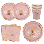 Lány 1. születésnapi eldobható étkészletek papírtányérok csésze szalvéták babazuhany első évfordulója boldog születésnapi partinak otthoni kellékek