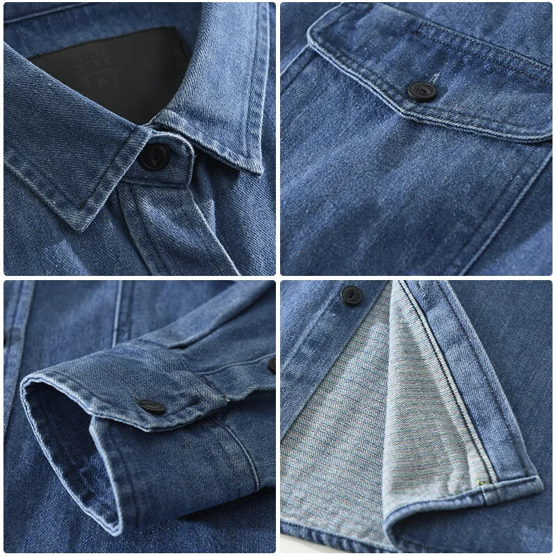 Moderns japāņu stila džinsa krekls ar garām piedurknēm vīriešiem Moderns, daudzpusīgs ikdienišķs māksliniecisks brīvs piegriezuma augšējais viengabala modelis