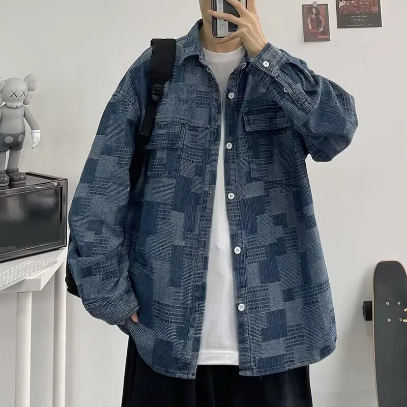 Μακρυμάνικο φαρδύ τζιν πουκάμισο για άντρες Νέο στυλ Άνοιξη φθινόπωρο casual σακάκι Μοντέρνο ιαπωνικό γιακά με πέτο