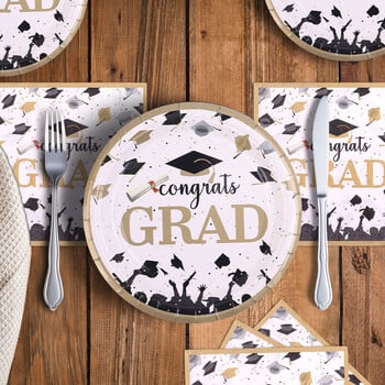 16 τμχ Graduatation Party Αναλώσιμα σερβίτσια μιας χρήσης Λευκά μαύρα πιάτα μίας χρήσης Ποτήρια Χαρτοπετσέτες Grduatation Party Supplies