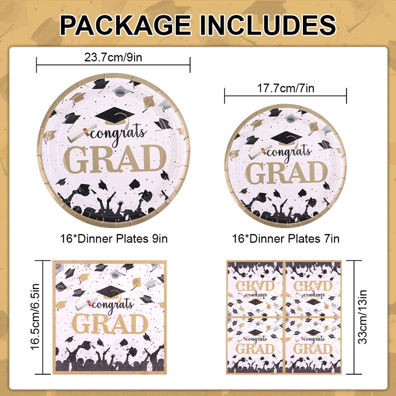 16 vnt. baigimo vakarėlio vienkartiniai stalo reikmenys balti juodi vienkartiniai lėkštės puodeliai servetėlės baigimo vakarėlio reikmenys