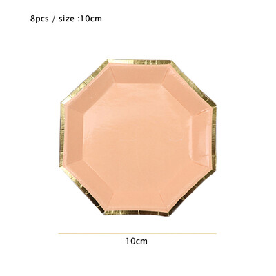 Kuldfoolium roosa Sünnipäevapeo kujundusega kooginõu Ühekordsed lauanõud Peotarbed Pabertaldrikutass Baby Shower