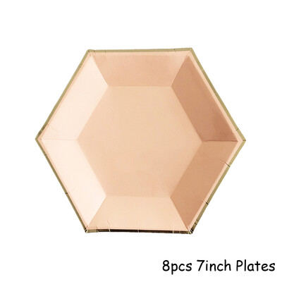 Kuldfoolium roosa Sünnipäevapeo kujundusega kooginõu Ühekordsed lauanõud Peotarbed Pabertaldrikutass Baby Shower