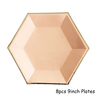 Kuldfoolium roosa Sünnipäevapeo kujundusega kooginõu Ühekordsed lauanõud Peotarbed Pabertaldrikutass Baby Shower