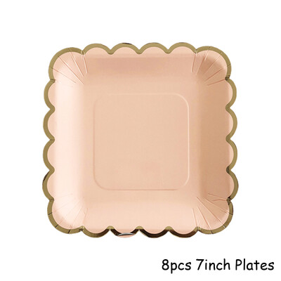 Kuldfoolium roosa Sünnipäevapeo kujundusega kooginõu Ühekordsed lauanõud Peotarbed Pabertaldrikutass Baby Shower