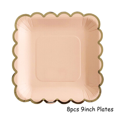 Kuldfoolium roosa Sünnipäevapeo kujundusega kooginõu Ühekordsed lauanõud Peotarbed Pabertaldrikutass Baby Shower