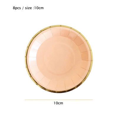 Kuldfoolium roosa Sünnipäevapeo kujundusega kooginõu Ühekordsed lauanõud Peotarbed Pabertaldrikutass Baby Shower