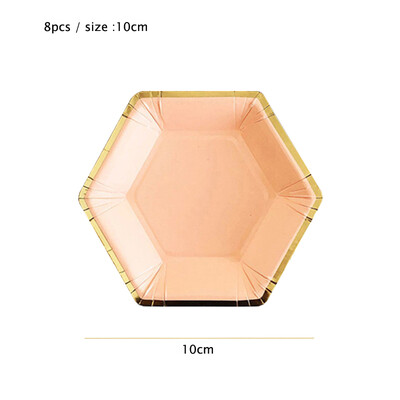 Kuldfoolium roosa Sünnipäevapeo kujundusega kooginõu Ühekordsed lauanõud Peotarbed Pabertaldrikutass Baby Shower