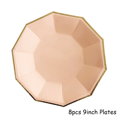 Kuldfoolium roosa Sünnipäevapeo kujundusega kooginõu Ühekordsed lauanõud Peotarbed Pabertaldrikutass Baby Shower